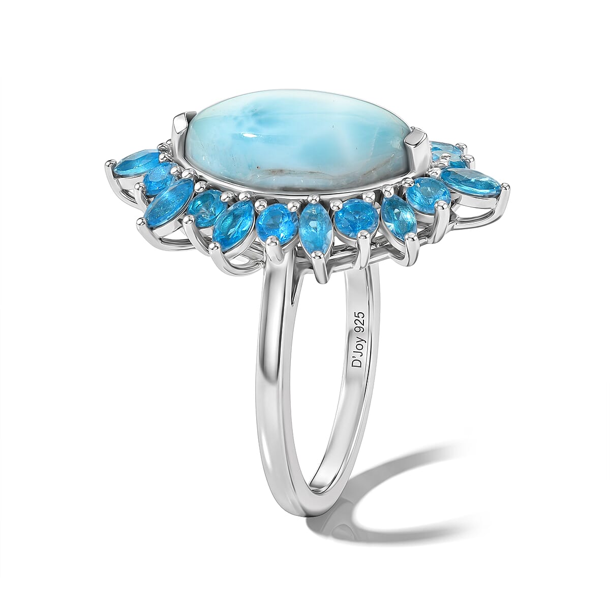 D'Joy Larimar and Neon Apatite 7.20 ctw Ring in Rhodium Over Sterling Silver (Size 8.0) image number 3