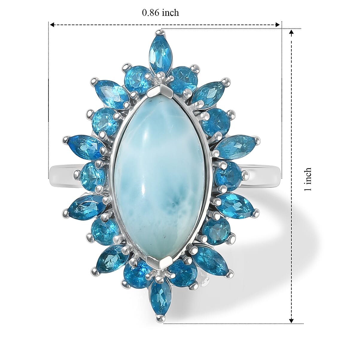 D'Joy Larimar and Neon Apatite 7.20 ctw Ring in Rhodium Over Sterling Silver (Size 9.0) image number 5