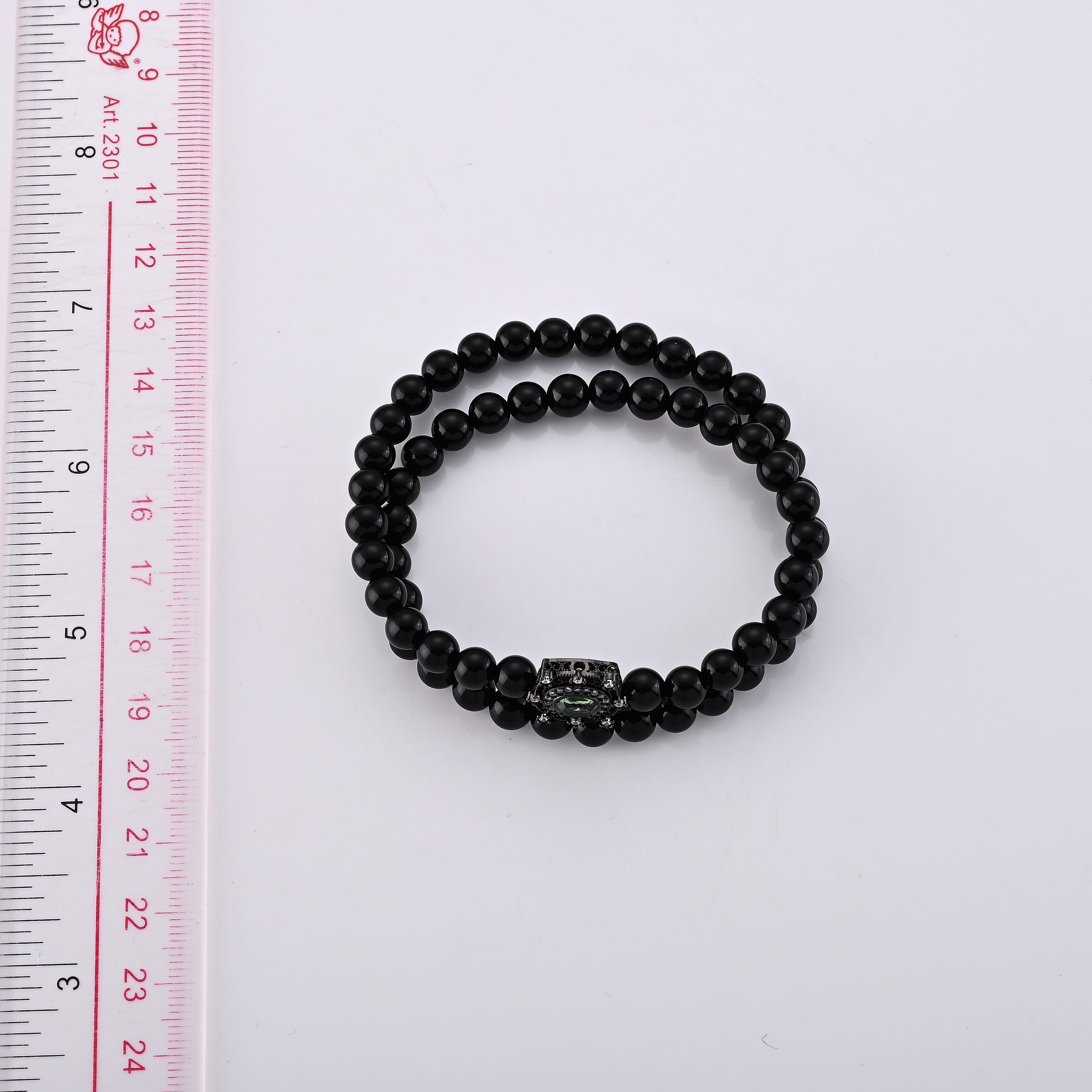 Black Agate 84.00 ctw, Green and White Austrian Crystal Bracelet in Silvertone (6.25-7.75In)