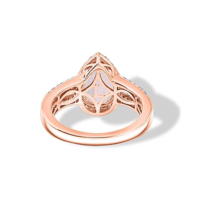 Premium Pink Morganite and Luxuriant Lab Grown Pink and White Diamond VS 2.10 ctw Blush Sparkle Pear Ring in 10K Rose Gold (Size 5.0) 4.07 Grams