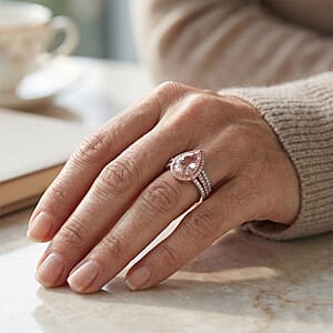 10K Rose Gold AAA Pink Morganite and Luxuriant Lab Grown Pink and White Diamond (VS) (0.40 cts) Blush Sparkle Pear 2.10 ctw Ring (Size 6.0) (4.07)