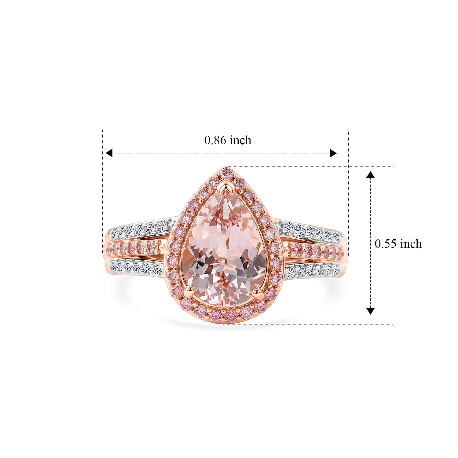 10K Rose Gold AAA Pink Morganite and Luxuriant Lab Grown Pink and White Diamond (VS) (0.40 cts) Blush Sparkle Pear 2.10 ctw Ring (Size 6.0) (4.07)