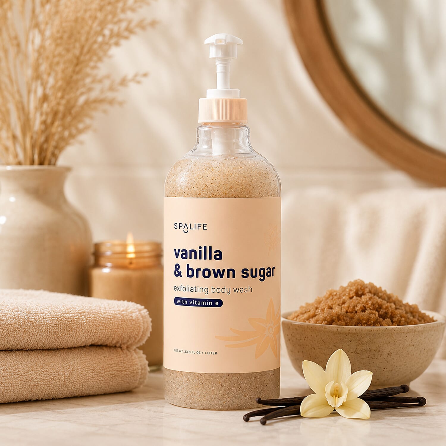 SpaLife Beauty Vanilla & Brown Sugar Exfoliating Body Wash with Vitamin E (Ships in 7-10 Days)