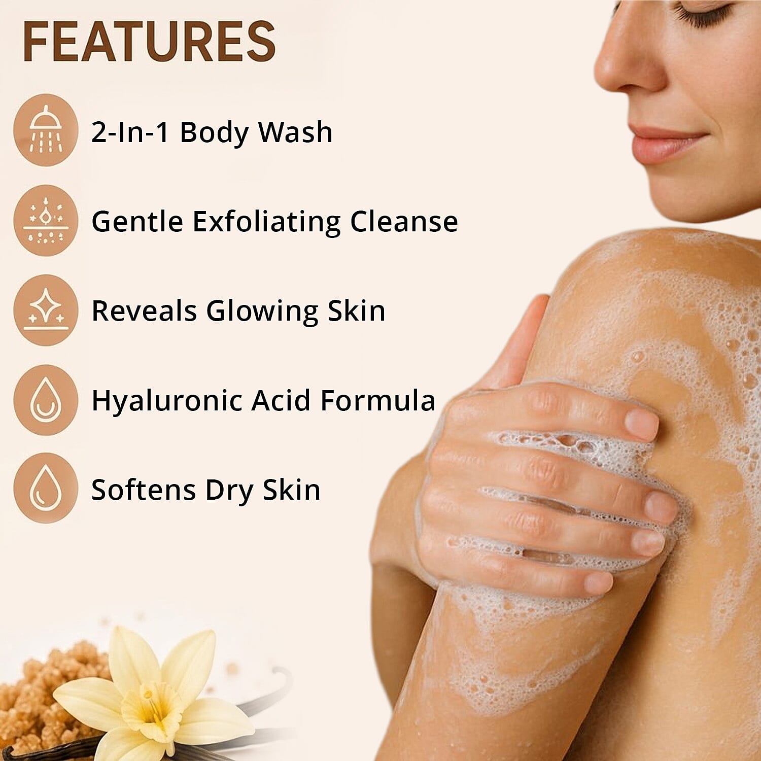 SpaLife Beauty Vanilla & Brown Sugar Exfoliating Body Wash with Vitamin E