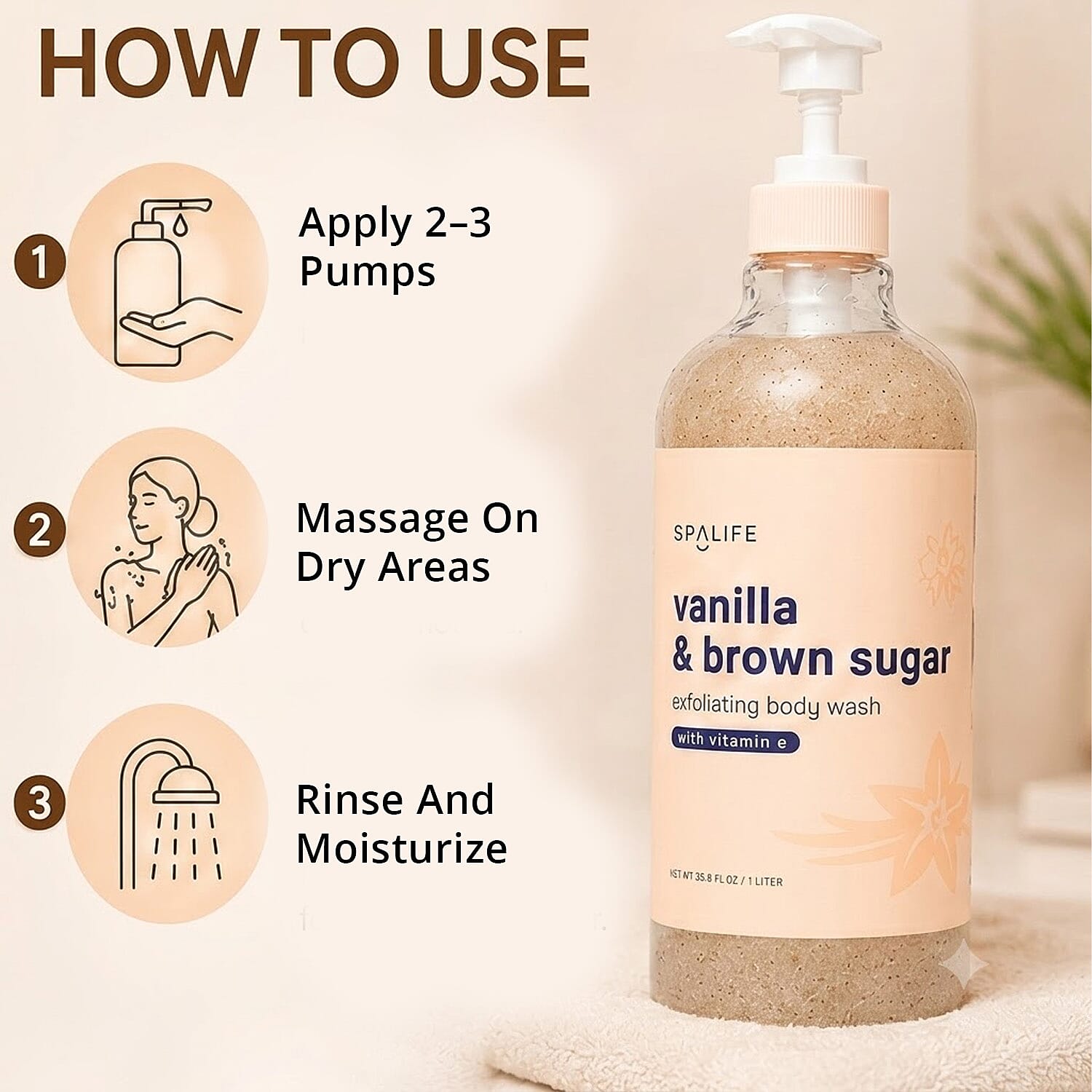 SpaLife Beauty Vanilla & Brown Sugar Exfoliating Body Wash with Vitamin E
