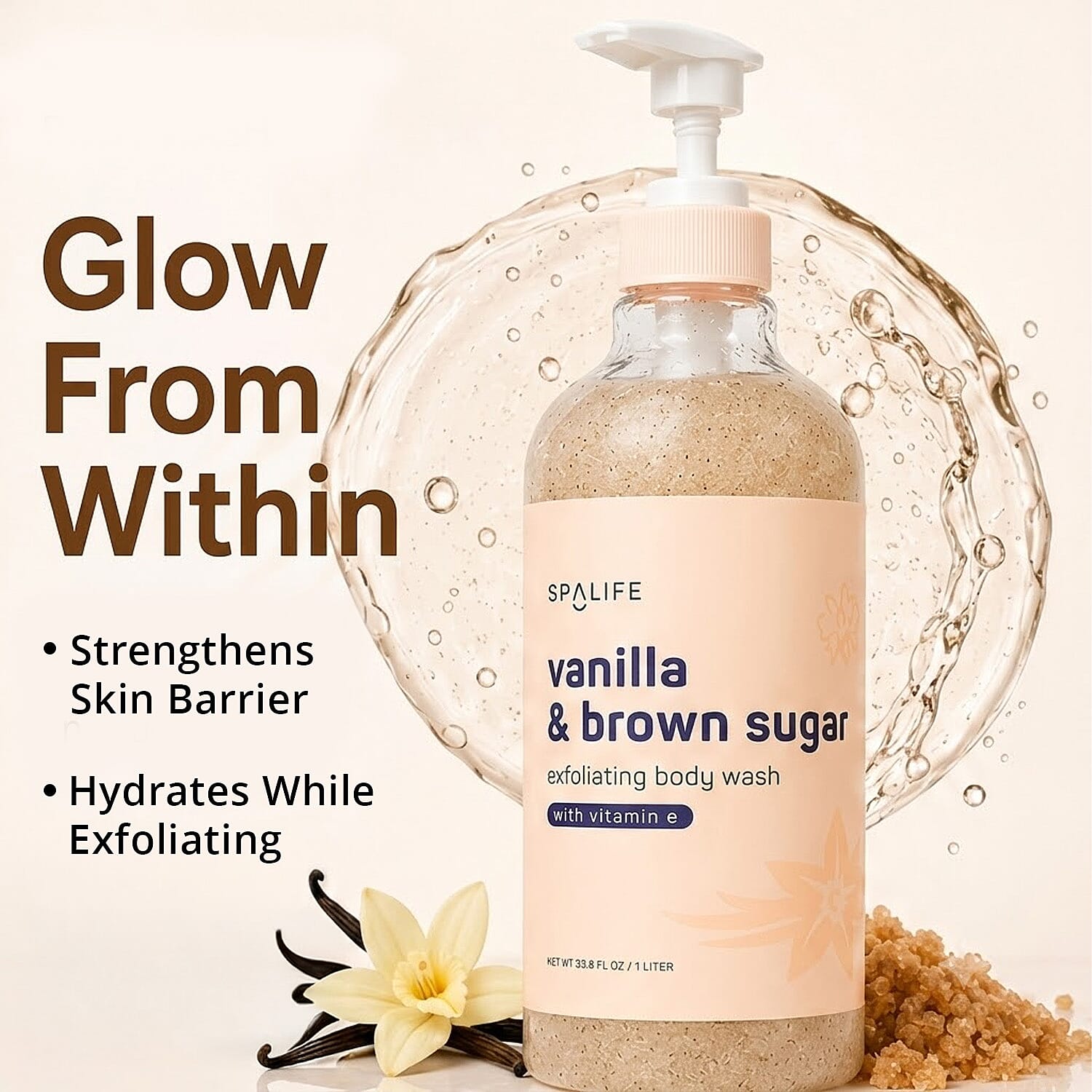 SpaLife Beauty Vanilla & Brown Sugar Exfoliating Body Wash with Vitamin E