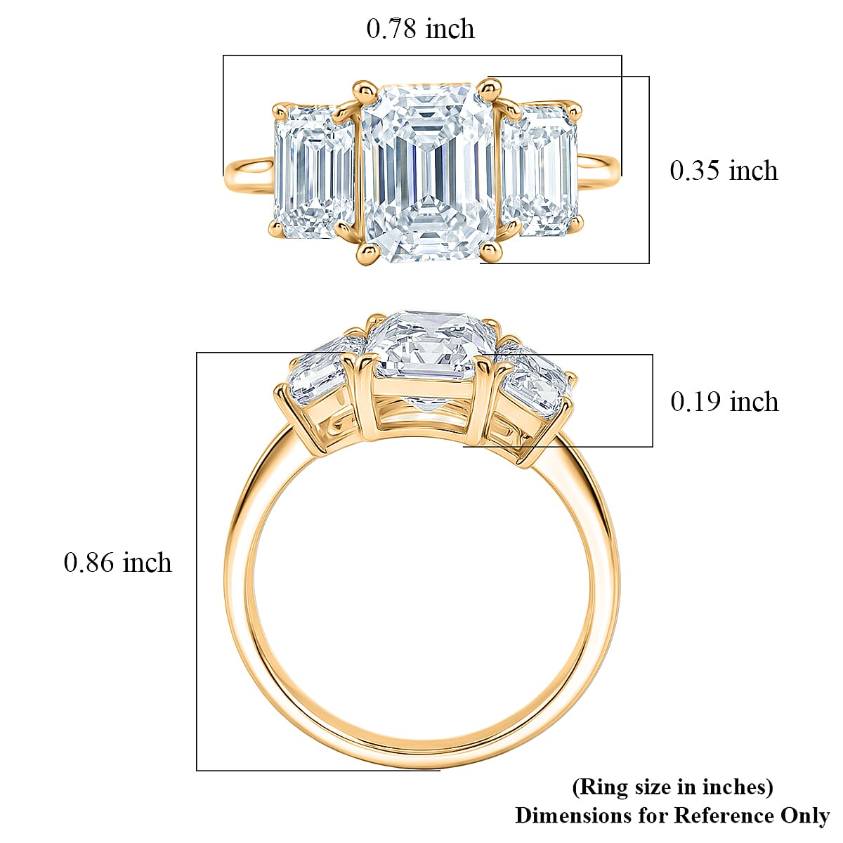 Moissanite 3.00 ctw Ring in 14K YG Over Sterling Silver (Size 7.0)