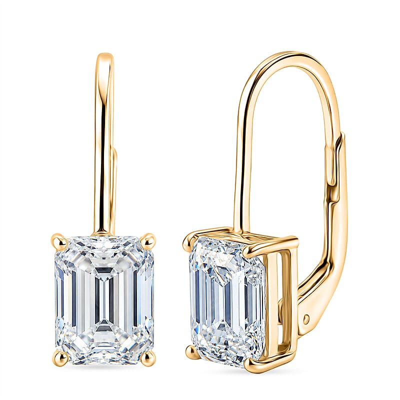 Moissanite 4.00 ctw Drop Earrings in 14K YG Over Sterling Silver