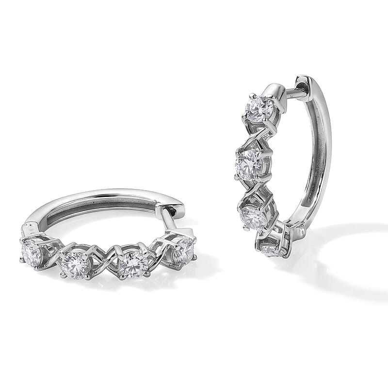 EverTrue Moissanite 0.90 ctw XOXO Hoop Earring in Platinum Bond