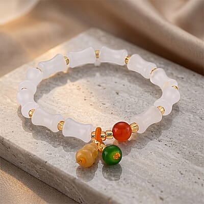 Script Stone 60.00 ctw Beaded Stretch Bracelet