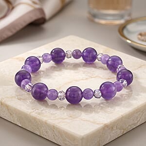 African Amethys 85.00 ctw Beaded Bracelet in Silvertone (6-6.5In)
