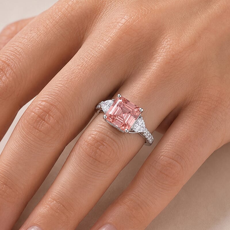 SGL Certified Luxuriant Asscher Cut Lab Grown Pink Diamond and Lab Grown Diamond VS 2.50 ctw Ring in 10K White Gold (Size 8.0)