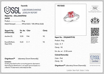 SGL Certified Luxuriant Asscher Cut Lab Grown Pink Diamond and Lab Grown Diamond VS 2.50 ctw Ring in 10K White Gold (Size 8.0)