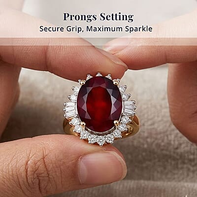D'Joy AAA Ceylon Honey Garnet and Moissanite 11.60 ctw Sunfire Halo Ring in 18K Vermeil Yellow Gold Over Sterling Silver (Size 6.0)