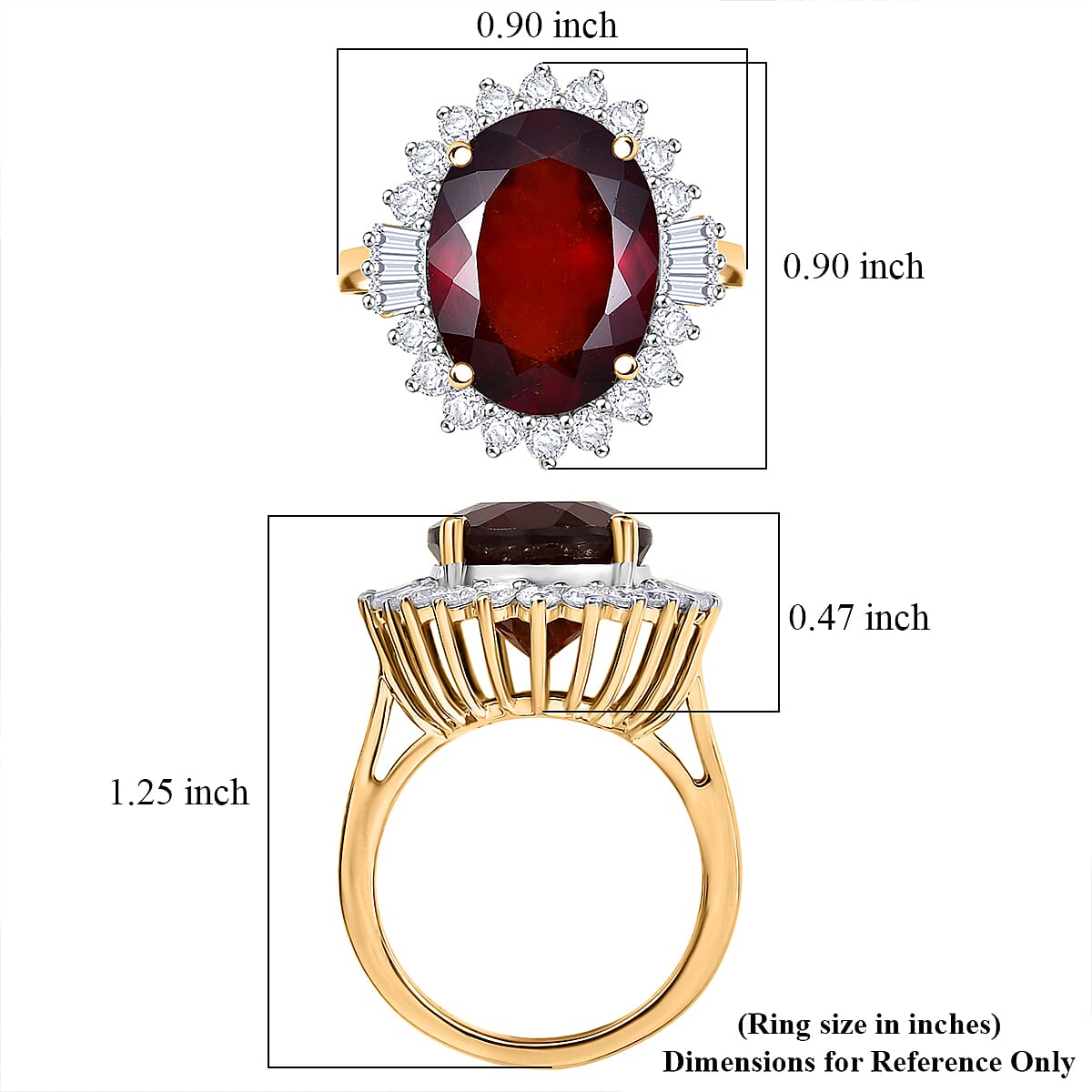 D'Joy AAA Ceylon Honey Garnet and Moissanite 11.60 ctw Sunfire Halo Ring in 18K Vermeil Yellow Gold Over Sterling Silver (Size 6.0)