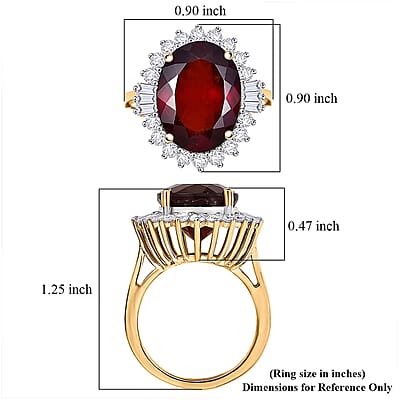 D'Joy AAA Ceylon Honey Garnet and Moissanite 11.60 ctw Sunfire Halo Ring in 18K Vermeil Yellow Gold Over Sterling Silver (Size 6.0)