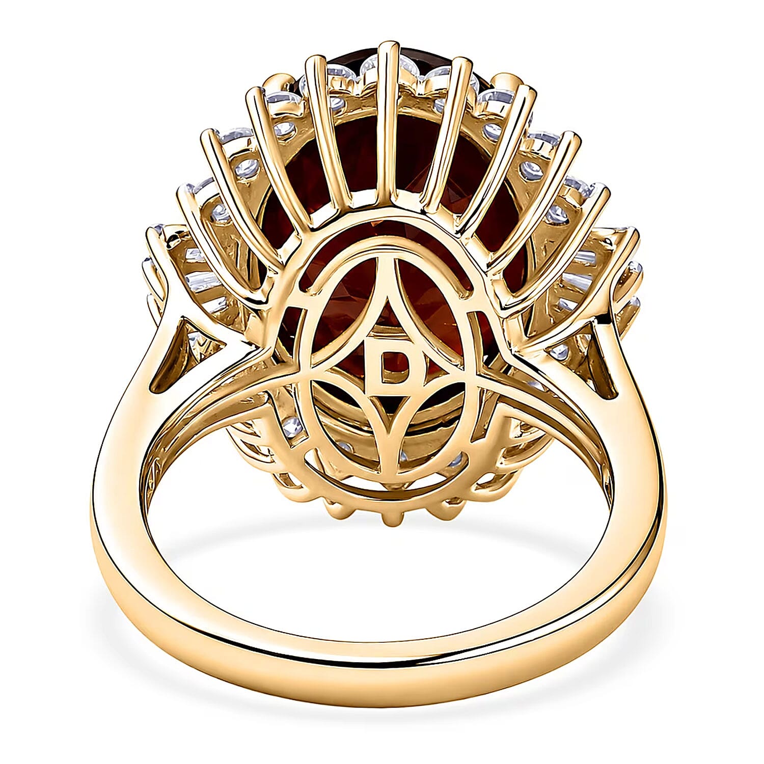 D'Joy AAA Ceylon Honey Garnet and Moissanite 11.60 ctw Sunfire Halo Ring in 18K Vermeil Yellow Gold Over Sterling Silver (Size 6.0)