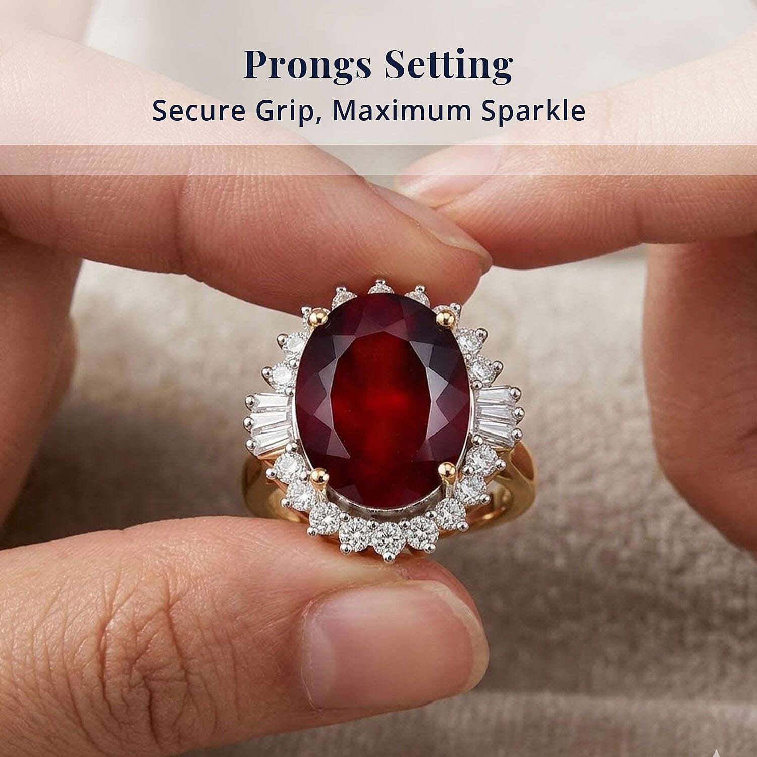 D'Joy AAA Ceylon Honey Garnet and Moissanite 11.60 ctw Sunfire Halo Ring in 18K Vermeil Yellow Gold Over Sterling Silver (Size 7.0)