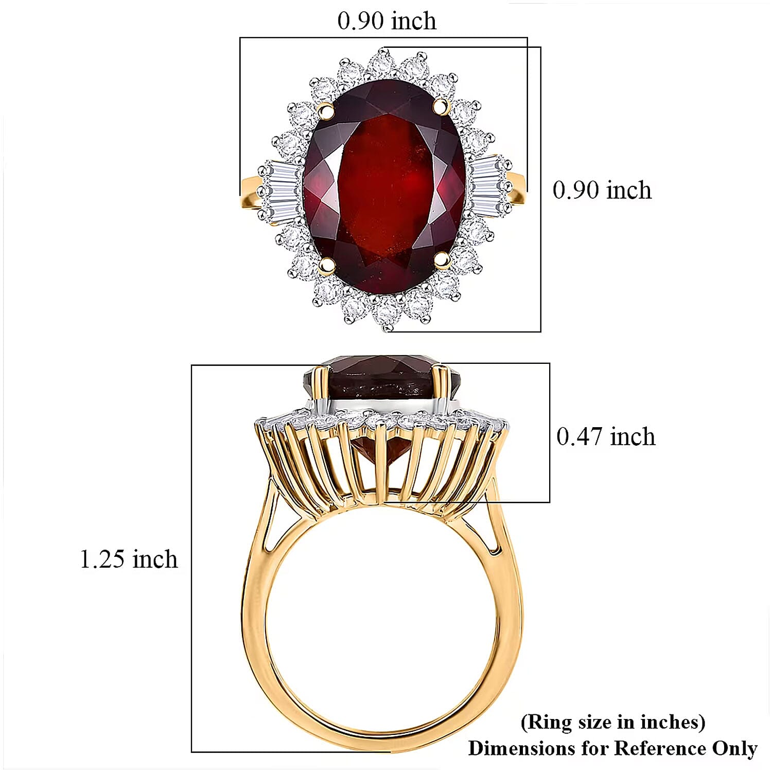 D'Joy AAA Ceylon Honey Garnet and Moissanite 11.60 ctw Sunfire Halo Ring in 18K Vermeil Yellow Gold Over Sterling Silver (Size 7.0)