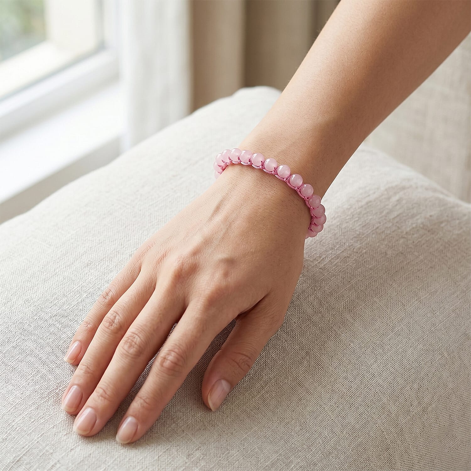 Galilea Rose Quartz Beaded Cord Bracelet (6-8In) 40.00 ctw