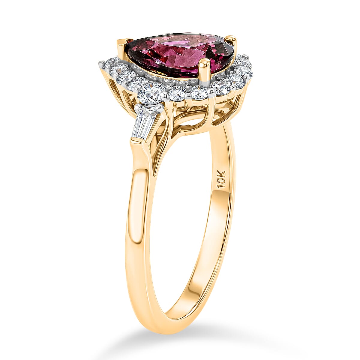 Certified and Appraised AAA Usambara Color Change Garnet and Luxuriant Lab Grown Diamond G-H SI 2.37 ctw Ring in 10K Yellow Gold (Size 5.0)