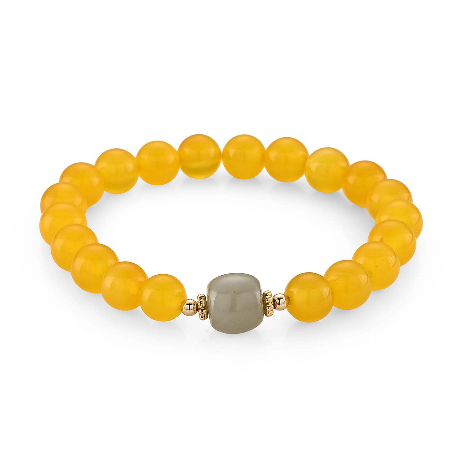 Yellow Agate 90.00 ctw Beaded Bracelet in Goldtone (6-6.5In)