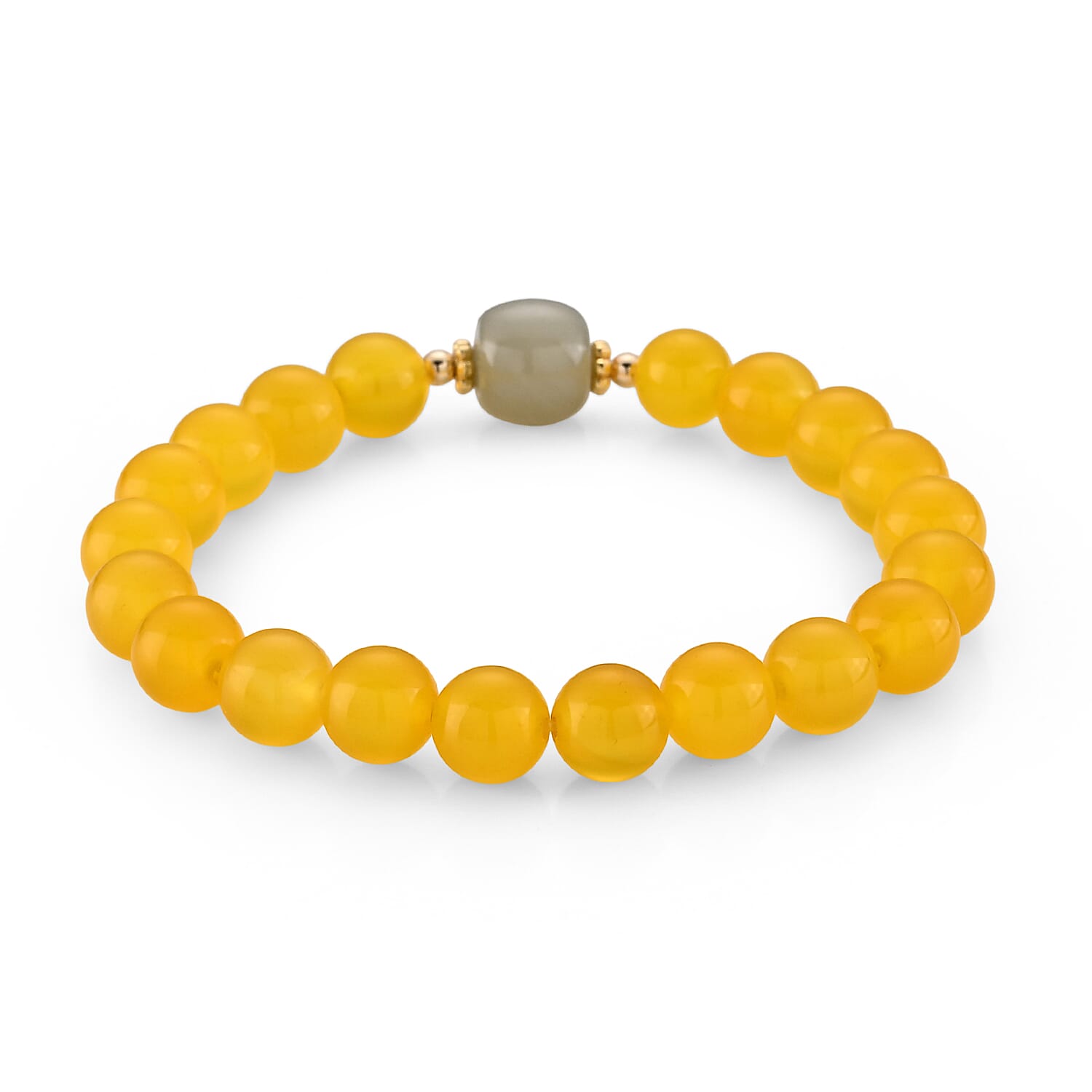 Yellow Agate 90.00 ctw Beaded Bracelet in Goldtone (6-6.5In)