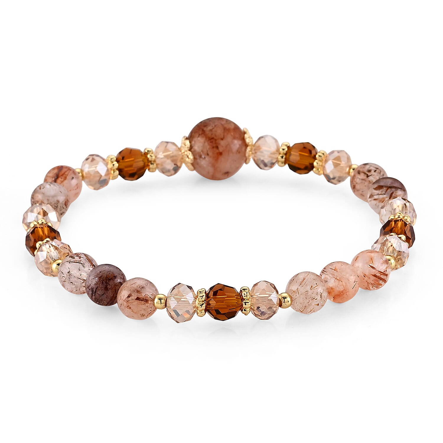 Multi Rutilated Quartz 40.00 ctw Beaded Bracelet in Goldtone (6-6.5In)