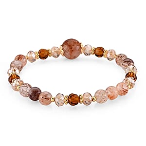 Multi Rutilated Quartz 40.00 ctw Beaded Bracelet in Goldtone (6-6.5In)
