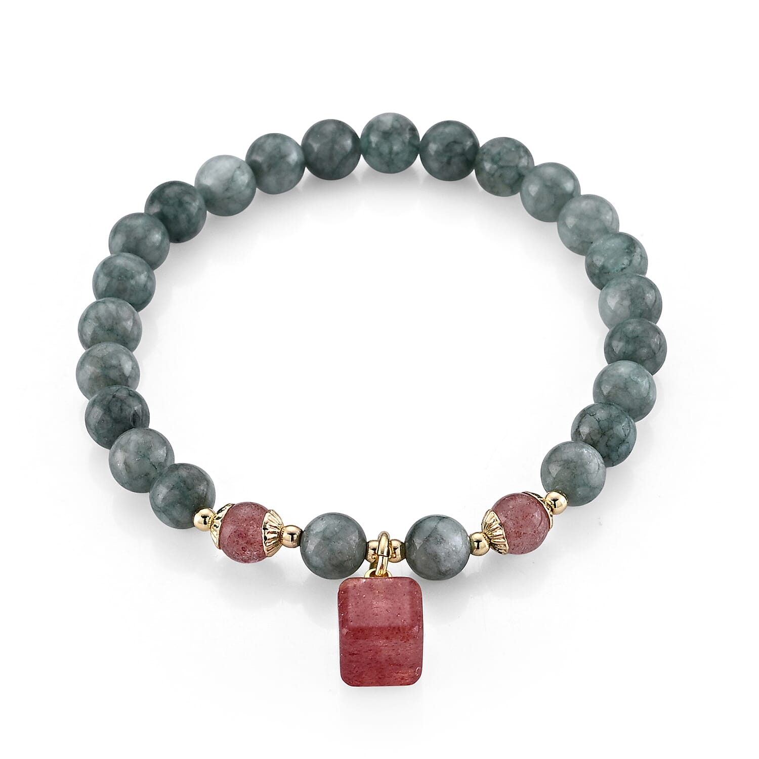 Green Jade 50.00 ctw Beaded Bracelet in Goldtone (6-6.5In)