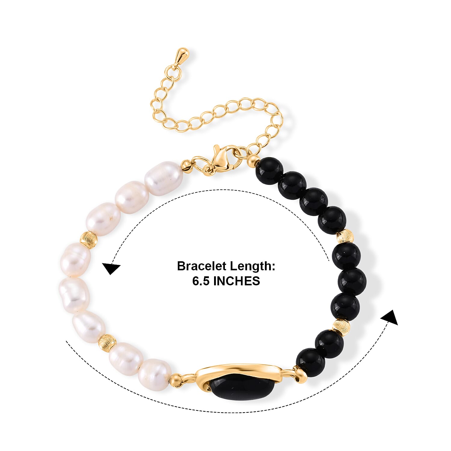 Freshwater Pearl, Black Obsidian 20.00 ctw Bracelet in Goldtone (6.5-7In)