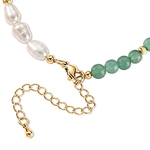 Freshwater Pearl, Green Aventurine 20.00 ctw Bracelet in Goldtone (6.5-7In)