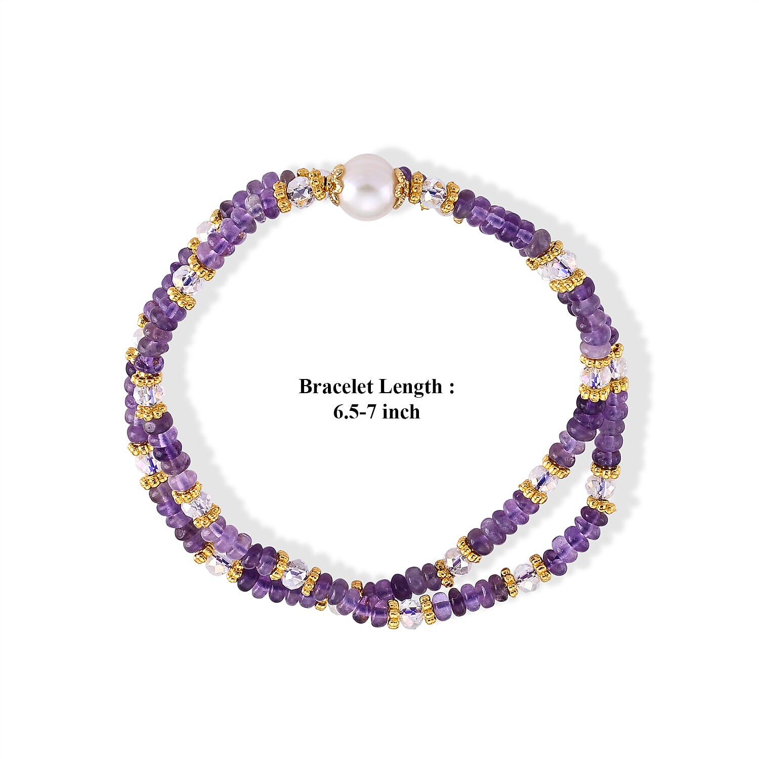 Freshwater Pearl, African Amethyst 35.00 ctw and Glass Bracelet in Goldtone (6.5-7In)