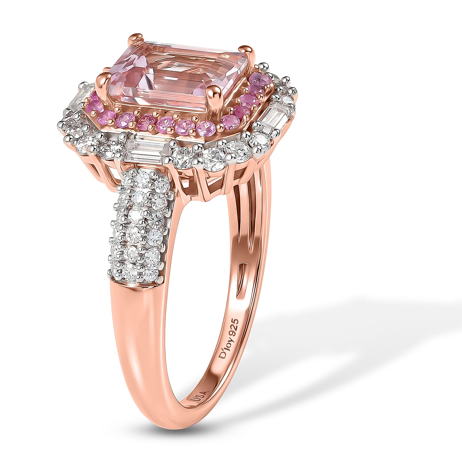 D'Joy Premium Pink Morganite and Multi Gemstone 2.50 ctw Mist Royale Ring in 18K Vermeil RG Over Sterling Silver (Size 6.0)