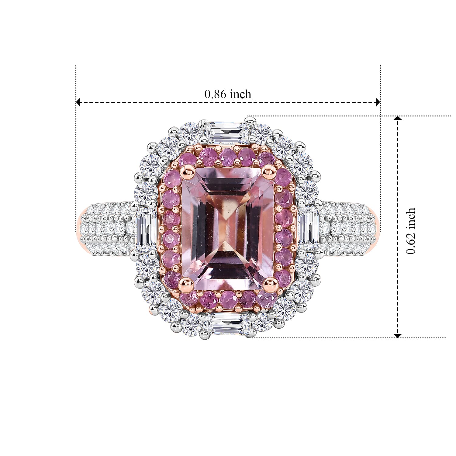 D'Joy Premium Pink Morganite and Multi Gemstone 2.50 ctw Mist Royale Ring in 18K Vermeil RG Over Sterling Silver (Size 6.0)