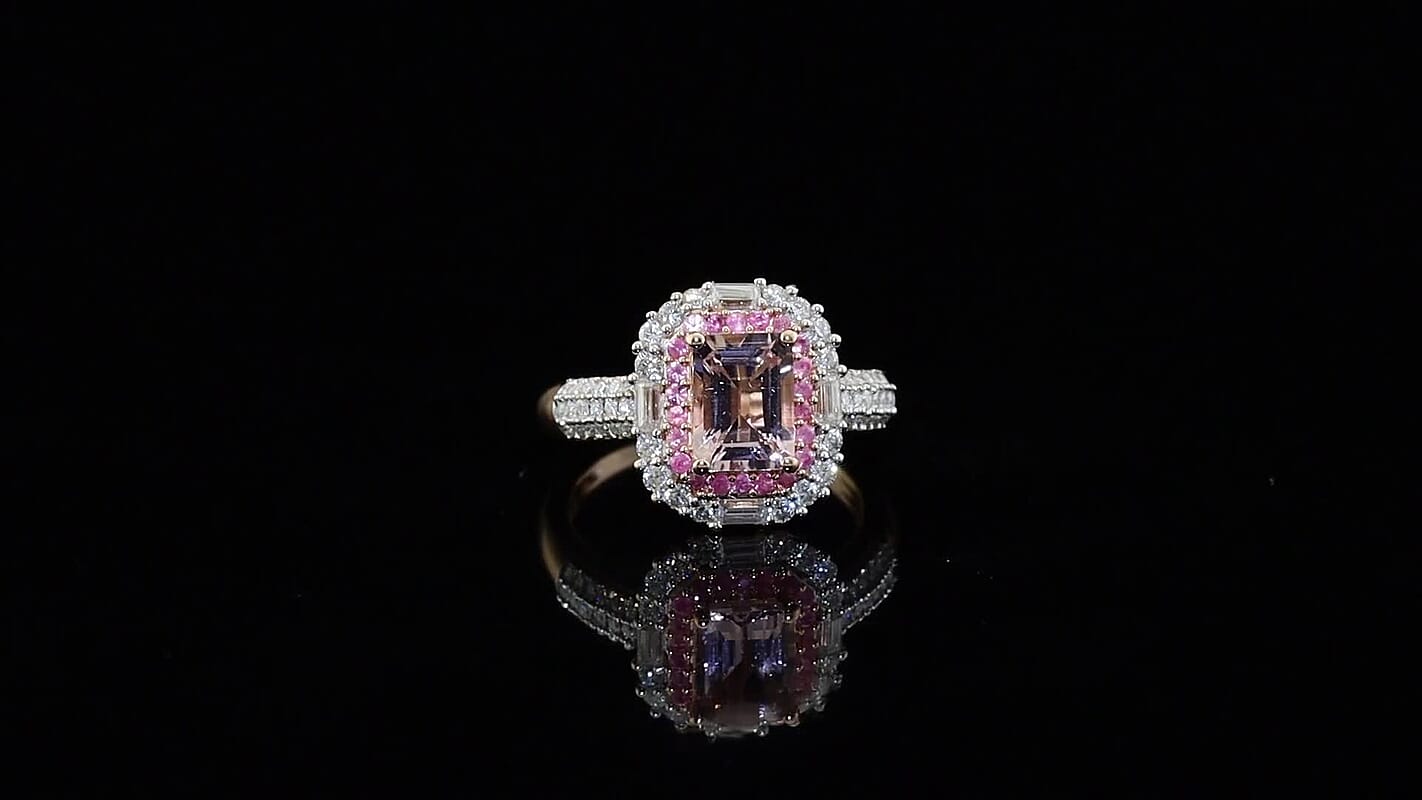 D'Joy Premium Pink Morganite, Multi Gemstone Ring in 18K Vermeil RG Over Sterling Silver (Size 6.0) 2.50 ctw