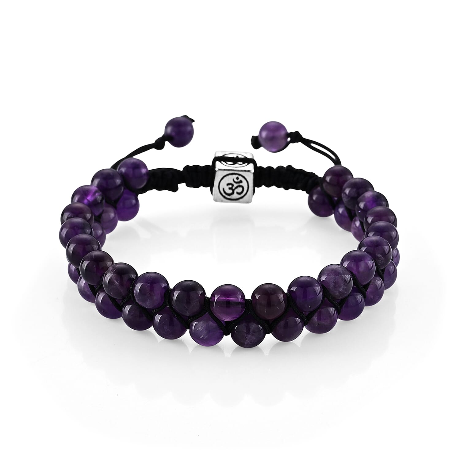Amethyst 75.00 ctw Beaded Adjustable Bracelet in Silvertone (6-8In)