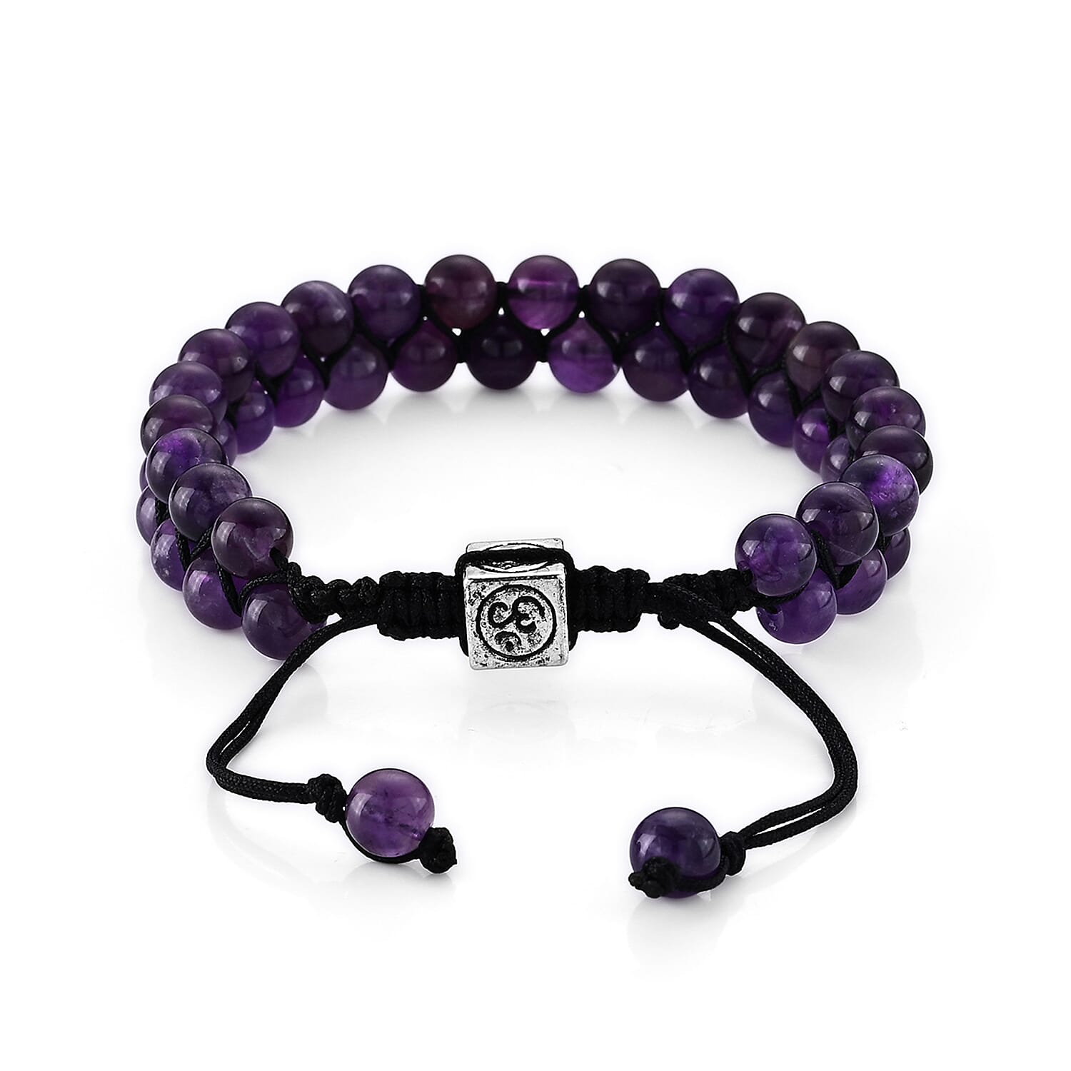 Amethyst 75.00 ctw Beaded Adjustable Bracelet in Silvertone (6-8In)