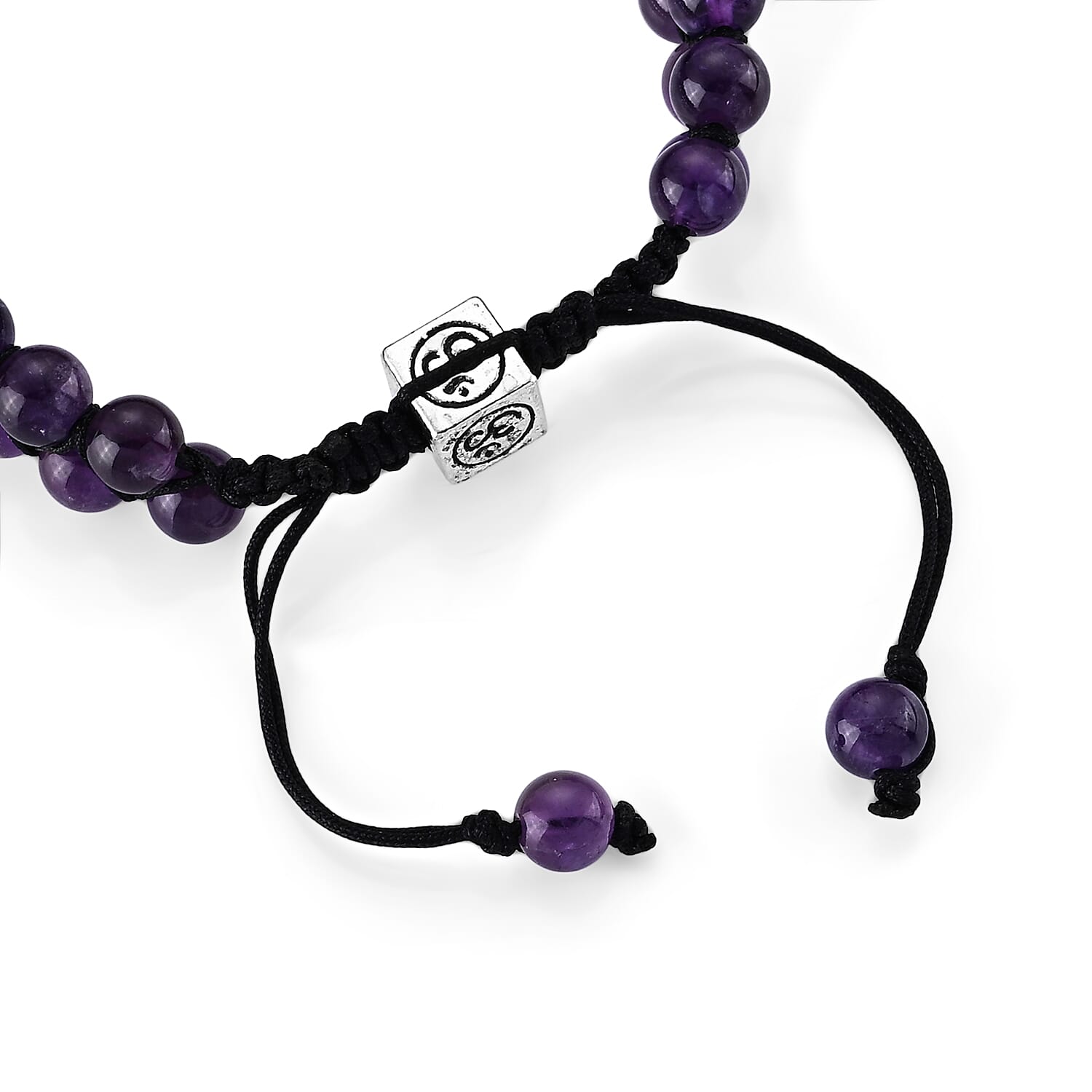 Amethyst 75.00 ctw Beaded Adjustable Bracelet in Silvertone (6-8In)