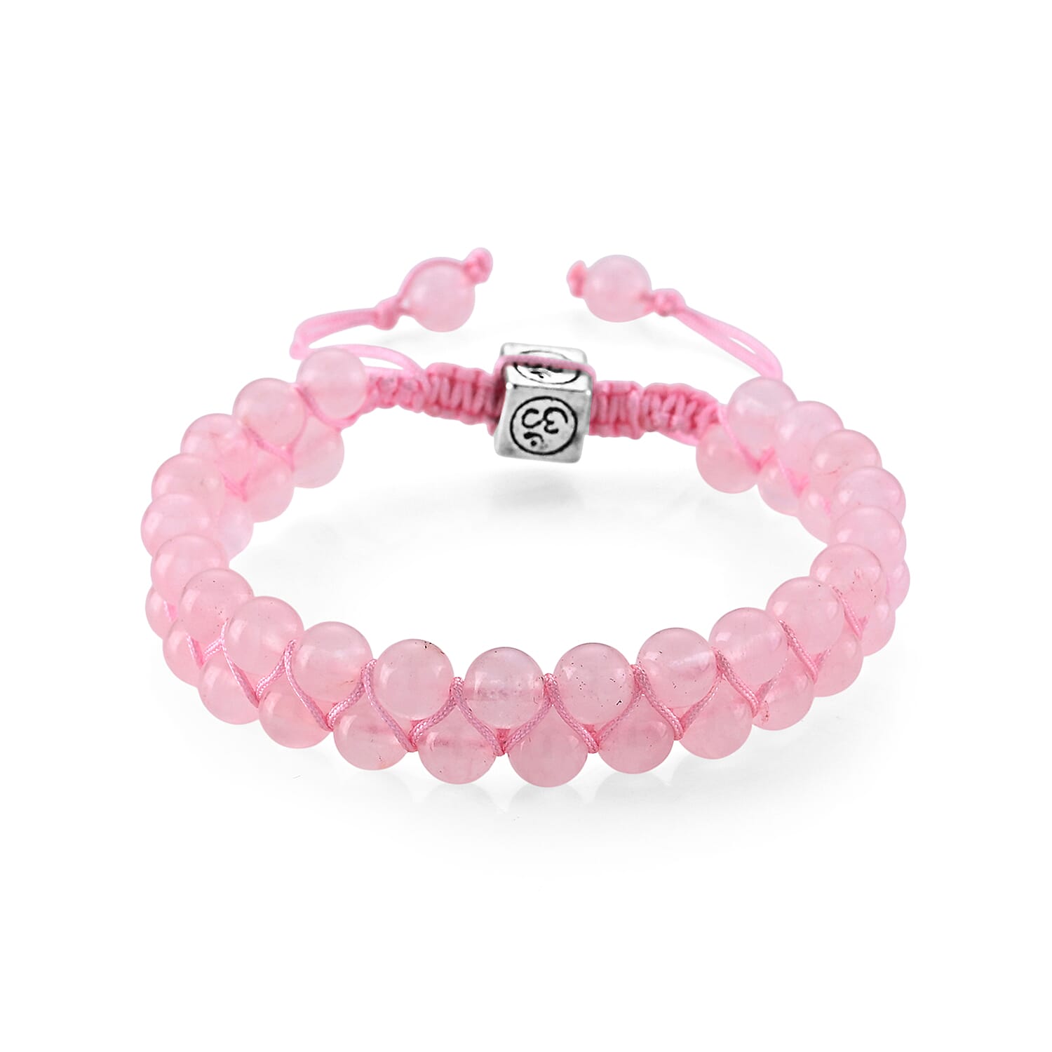 Rose Quartz 75.00 ctw Beaded Adjustable Bracelet in Silvertone (6-8In)
