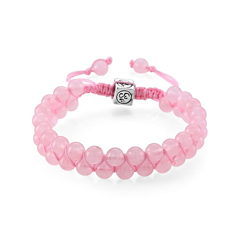 Rose Quartz 75.00 ctw Beaded Adjustable Bracelet in Silvertone (6-8In)