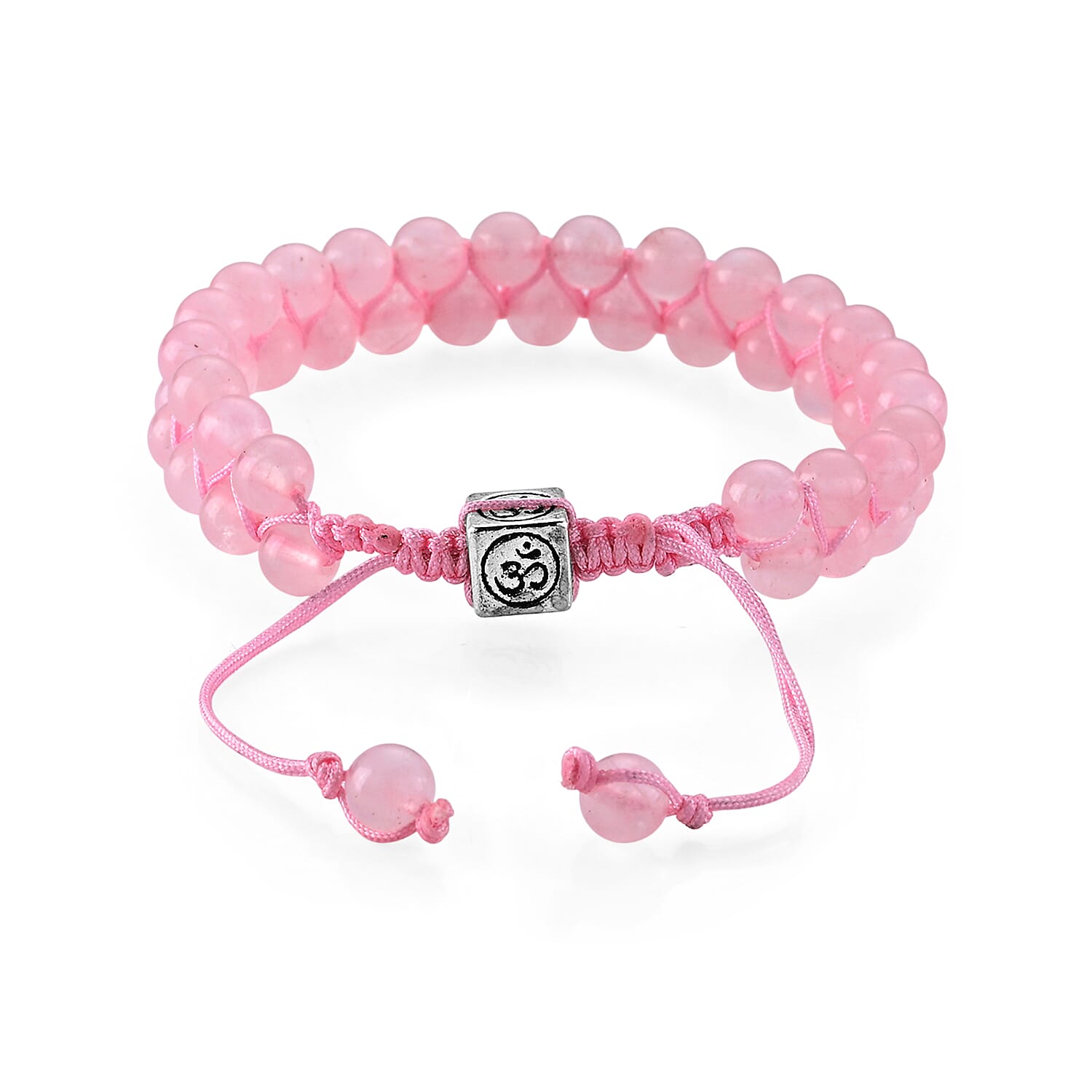 Rose Quartz 75.00 ctw Beaded Adjustable Bracelet in Silvertone (6-8In)