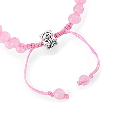 Rose Quartz 75.00 ctw Beaded Adjustable Bracelet in Silvertone (6-8In)