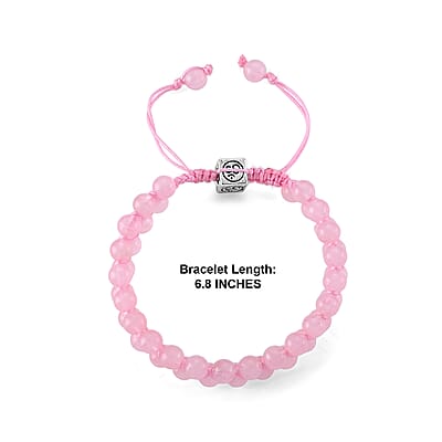 Rose Quartz 75.00 ctw Beaded Adjustable Bracelet in Silvertone (6-8In)