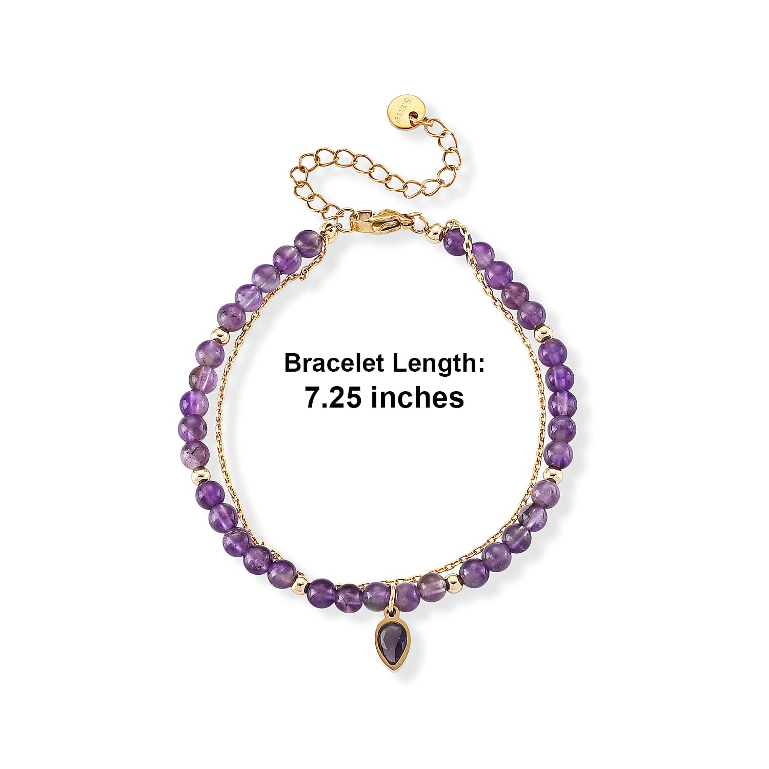 Amethyst and Purple Glass 18.00 ctw Beaded Stretch Bracelet in Silvertone (7.25-9.25 In)