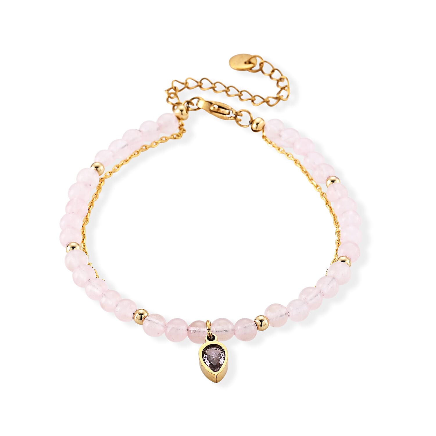 Rose Quartz and Pink Glass 18.00 ctw Beaded Stretch Bracelet in Silvertone (7.25-9.25 In)
