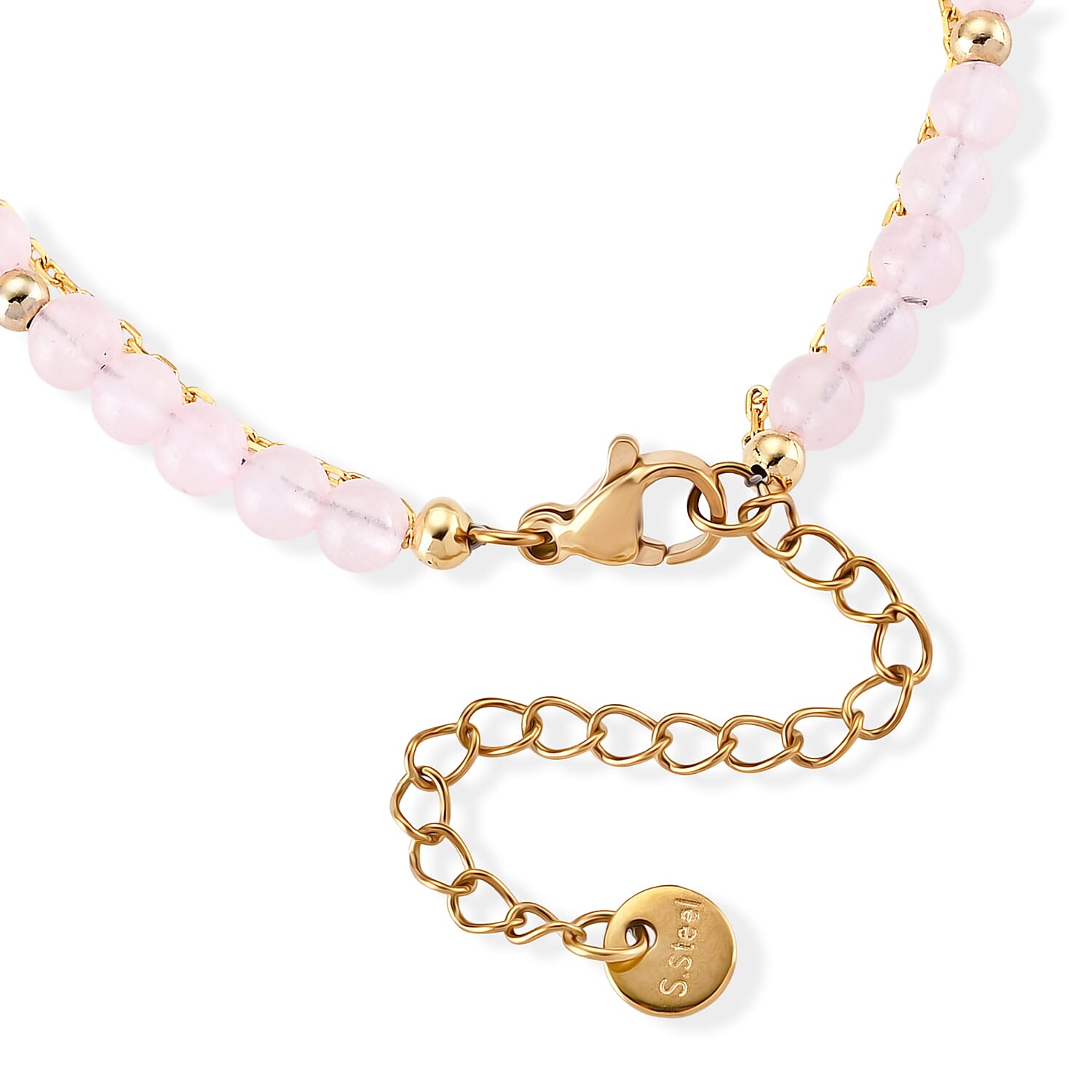 Rose Quartz and Pink Glass 18.00 ctw Beaded Stretch Bracelet in Silvertone (7.25-9.25 In)