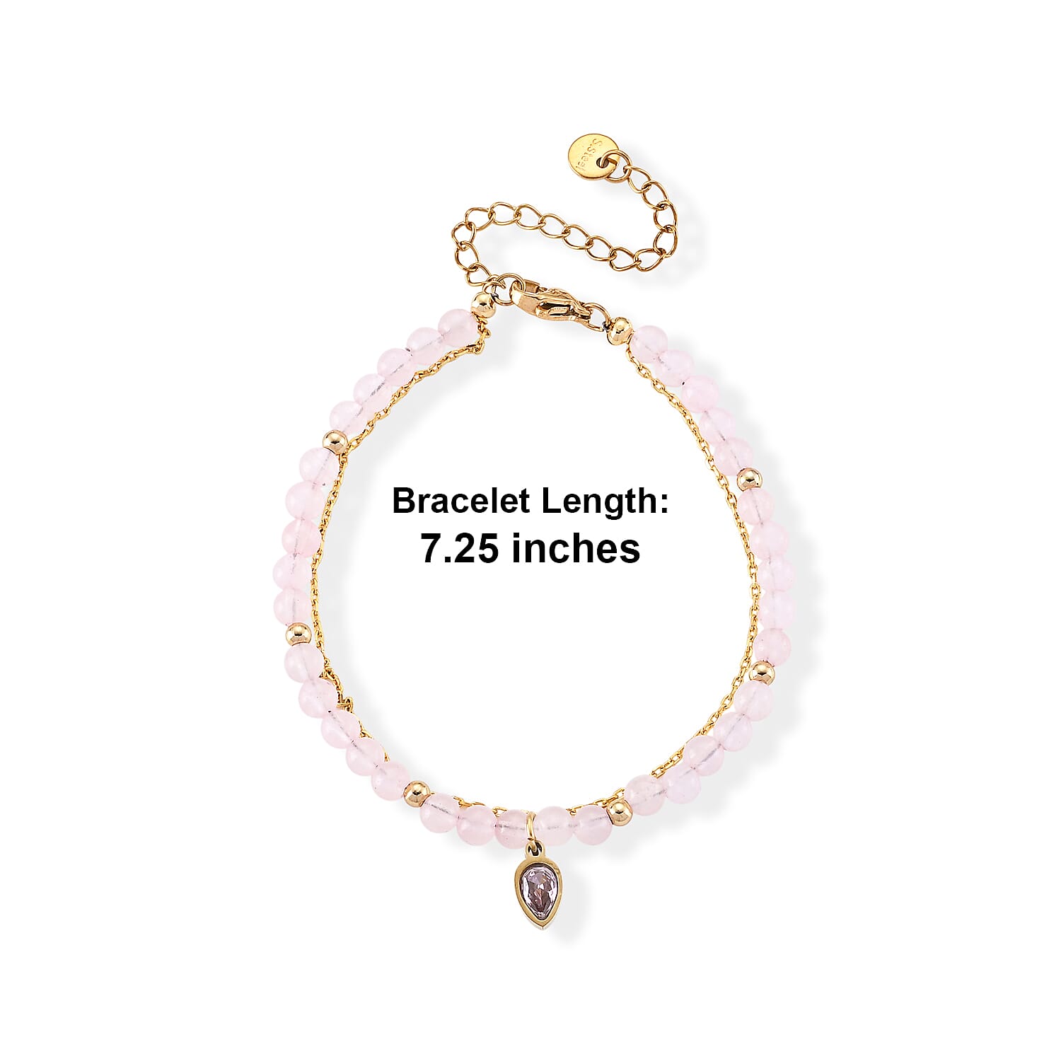 Rose Quartz and Pink Glass 18.00 ctw Beaded Stretch Bracelet in Silvertone (7.25-9.25 In)