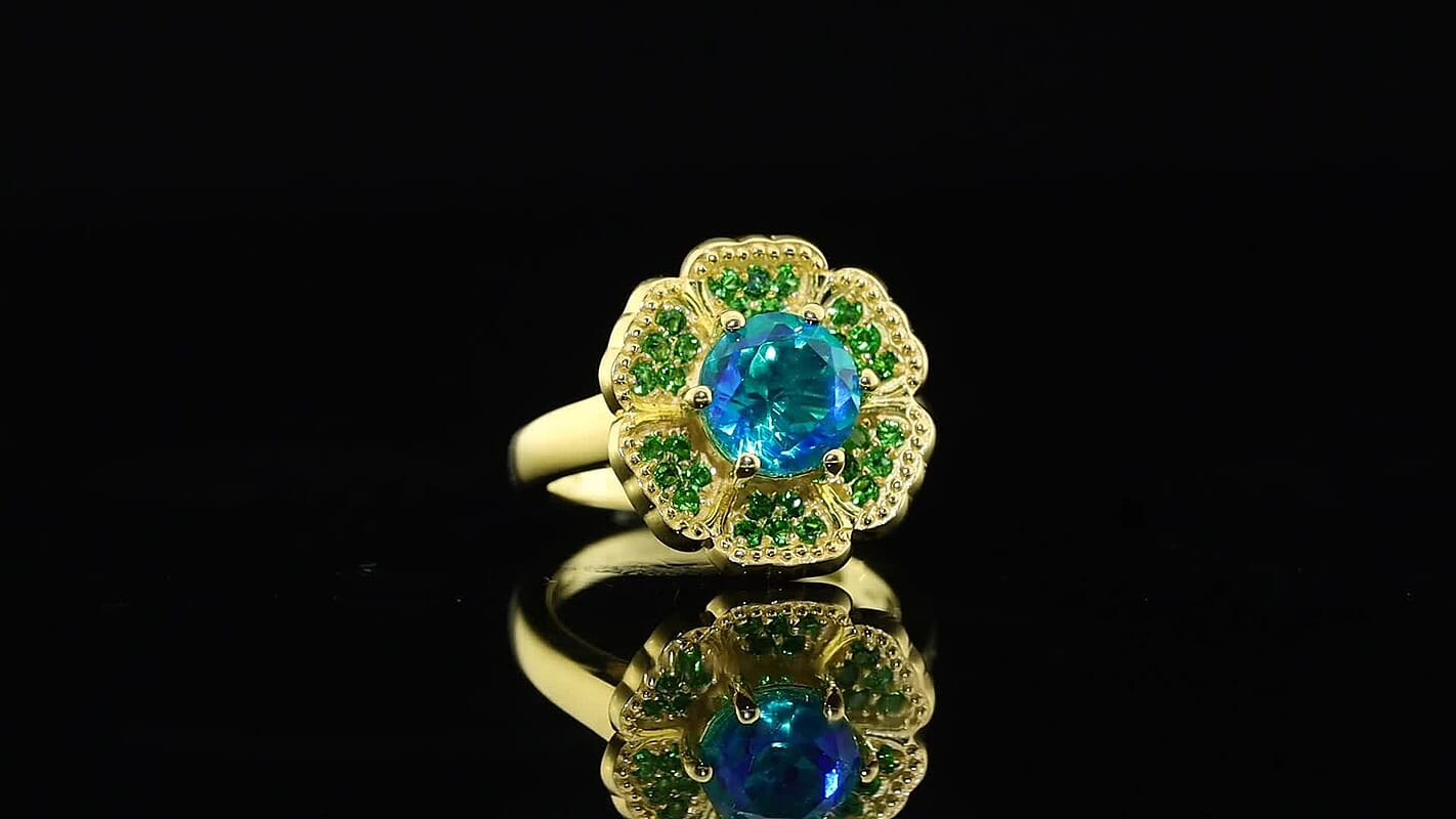 EverTrue Peacock Quartz, Chrome Diopside Ring in 18K YG Plated (Size 10.0) 2.80 ctw