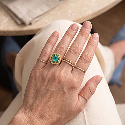 EverTrue Peacock Quartz (Triplet) and Chrome Diopside 2.80 ctw Dancing Peacock Bloom Ring in 18K YG Plated (Size 5.0)